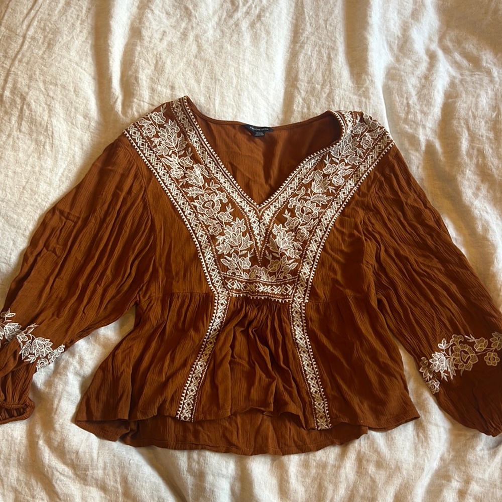 American Eagle Burnt Orange Peplum Style Blouse
